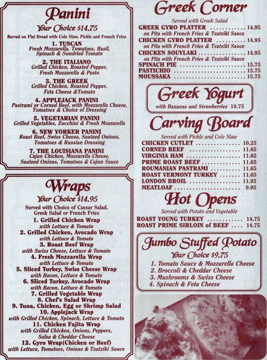 Applejack Diner Menu, Menu for Applejack Diner, Theatre District, New