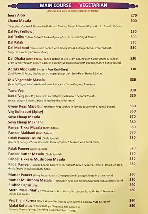 Menu of Delhi Darbar - Original Branch, Calangute, Goa