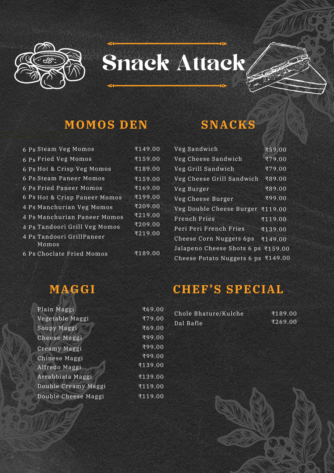 Menu of Snack Attack, Rajendra Nagar, Hyderabad