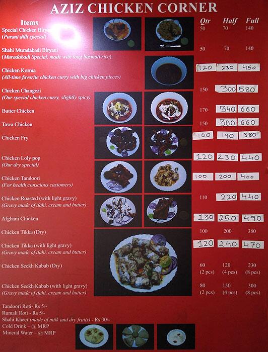 Menu at Aziz Chicken Corner., New Delhi, 9/2
