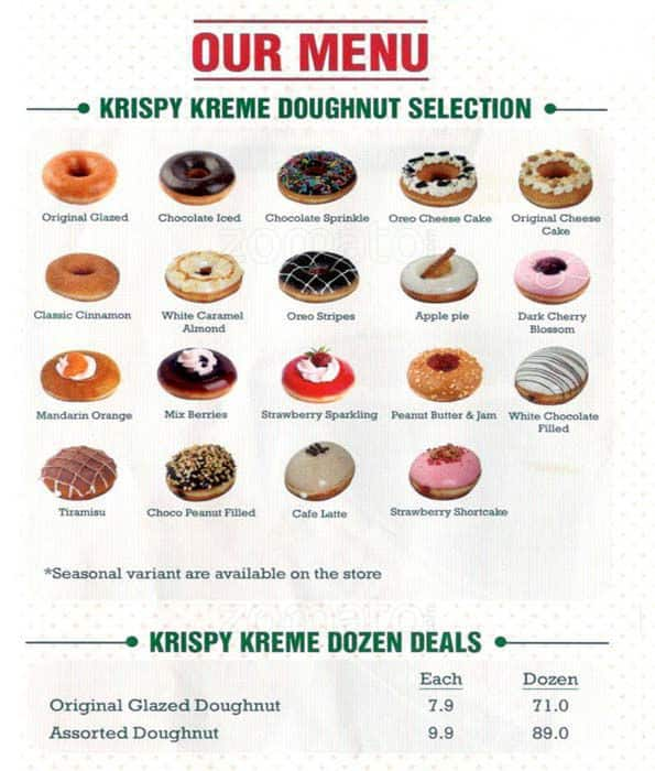 Krispy Kreme Donuts Menu