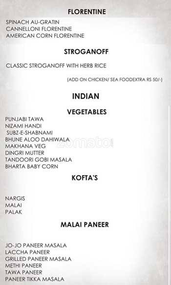 Menu at Equator, Hyderabad