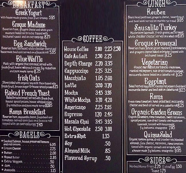 The Blue Fig Menu, Menu untuk The Blue Fig, Mission District, San