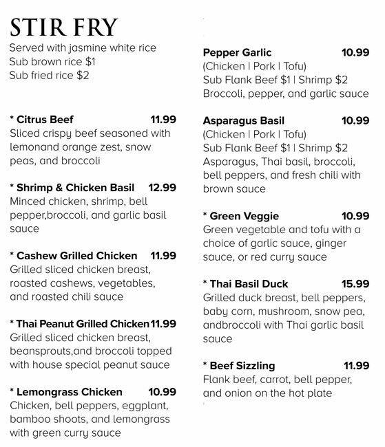 Menu at Mango Thai Cuisine (Since 1999) restaurant, Plano, W Park Blvd 104