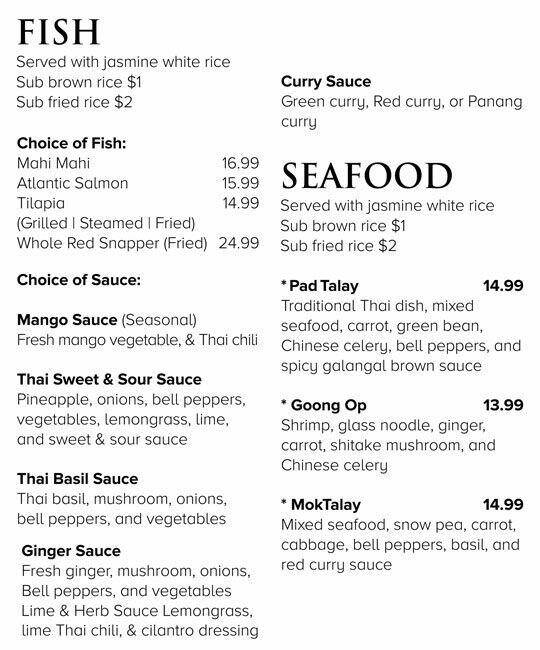 Menu at Mango Thai Cuisine (Since 1999) restaurant, Plano, W Park Blvd 104