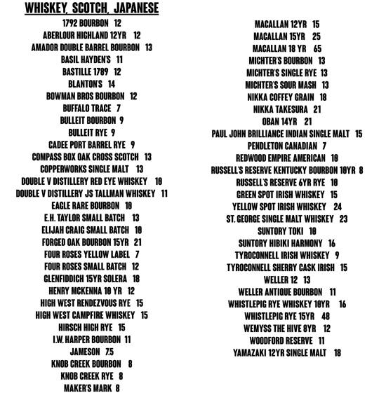 Menu at Amaro’s Table restaurant, Vancouver