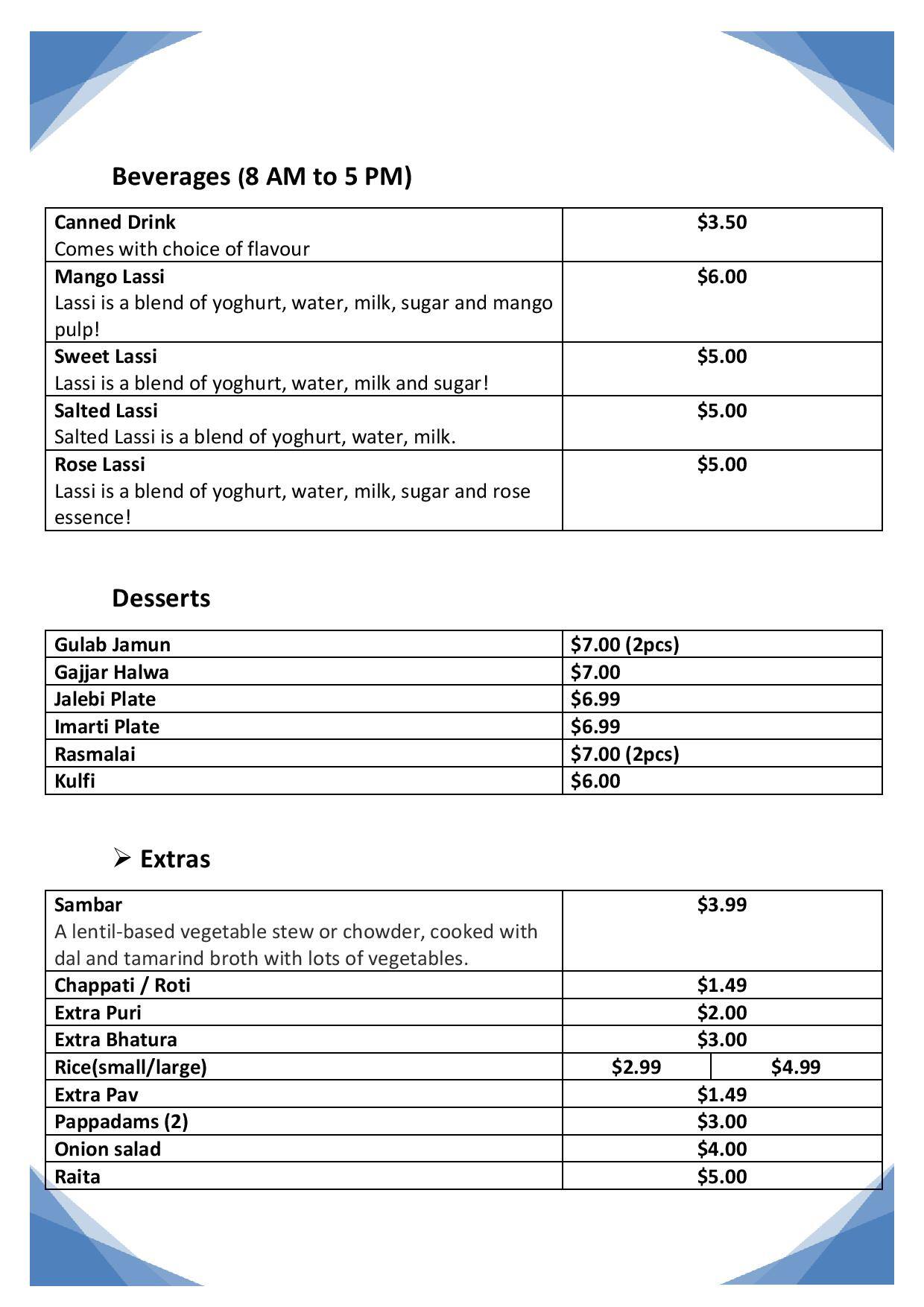 Menu at Chhappan Bhog Indian Street Food, Parramatta
