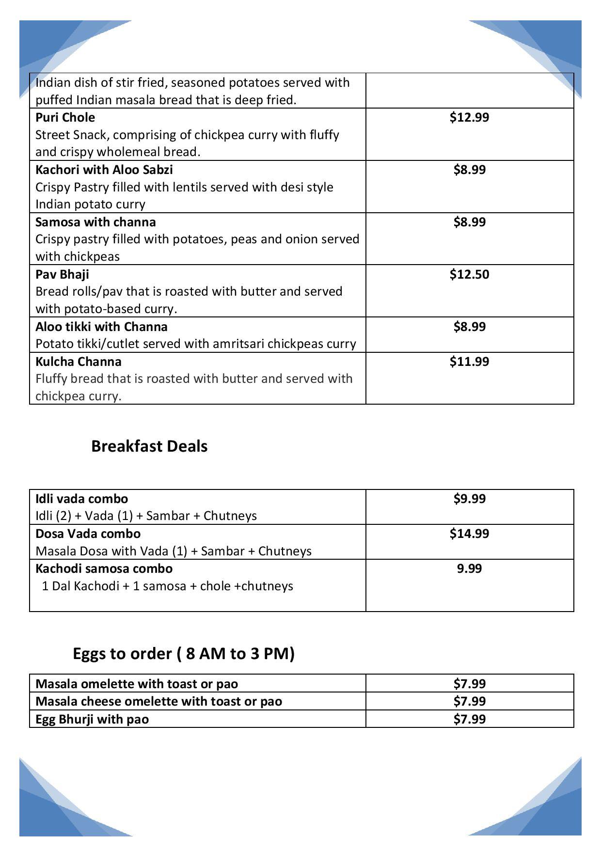 Menu at Chhappan Bhog Indian Street Food, Parramatta