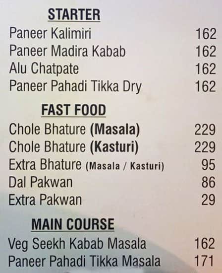 Bhagat Tarachand menu