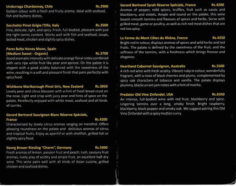 Agra Colombo menu