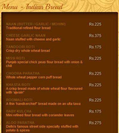 Agra Colombo menu