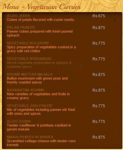 Agra Colombo menu