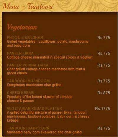 Agra Colombo menu