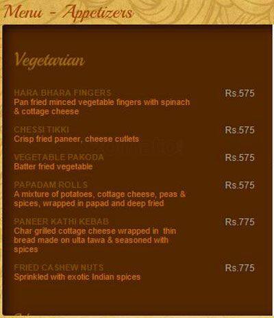 Agra Colombo menu