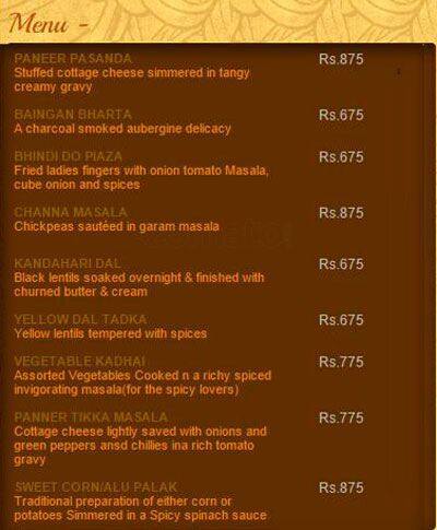 Agra Colombo menu