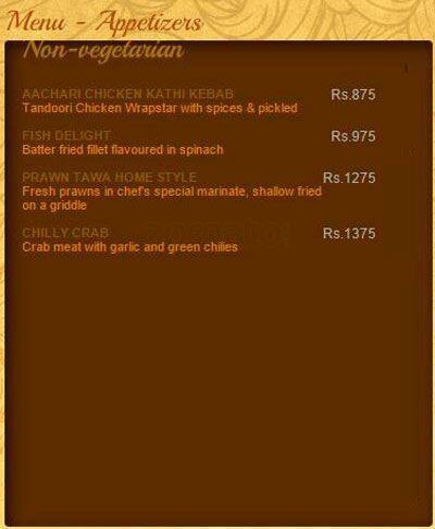 Agra Colombo menu