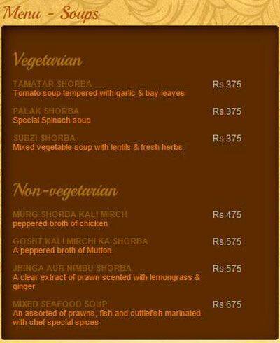 Agra Colombo menu