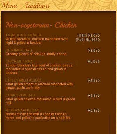Agra Colombo menu