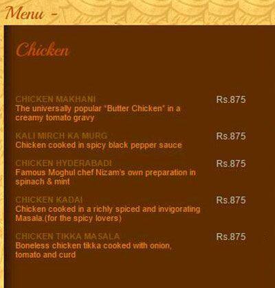 Agra Colombo menu