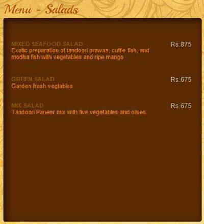 Agra Colombo menu
