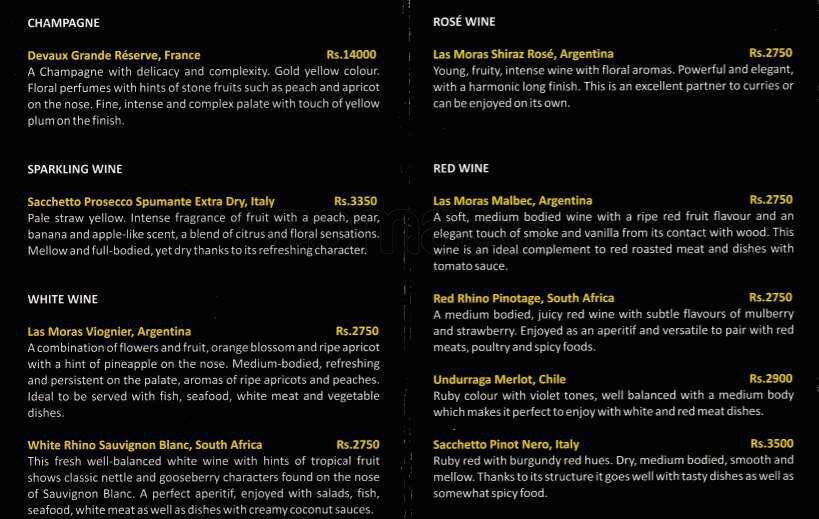 Agra Colombo menu