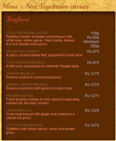 Agra Colombo menu