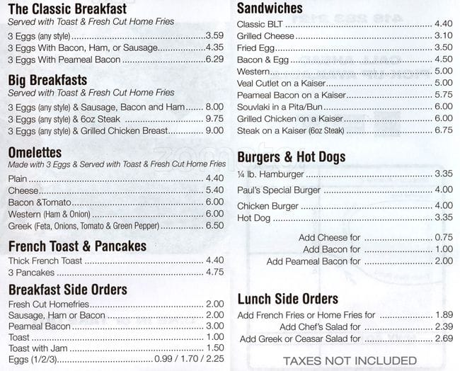 Paul's Breakfast & Burgers Menu Urbanspoon/Zomato