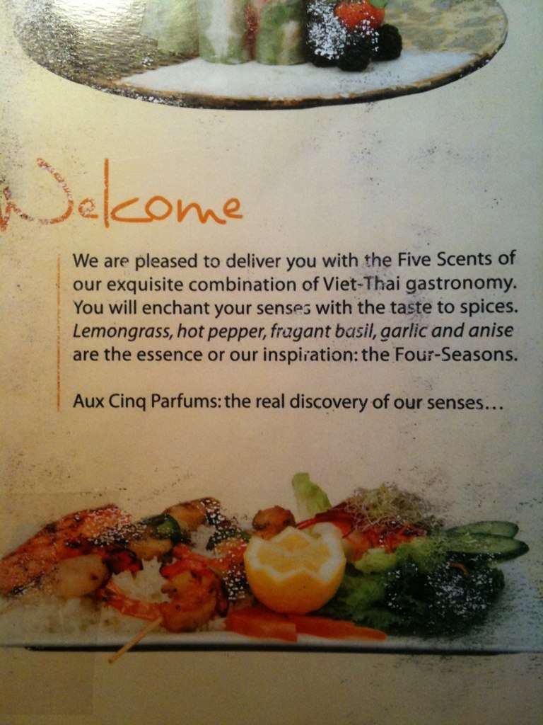 Menu de Aux Cinq Parfums