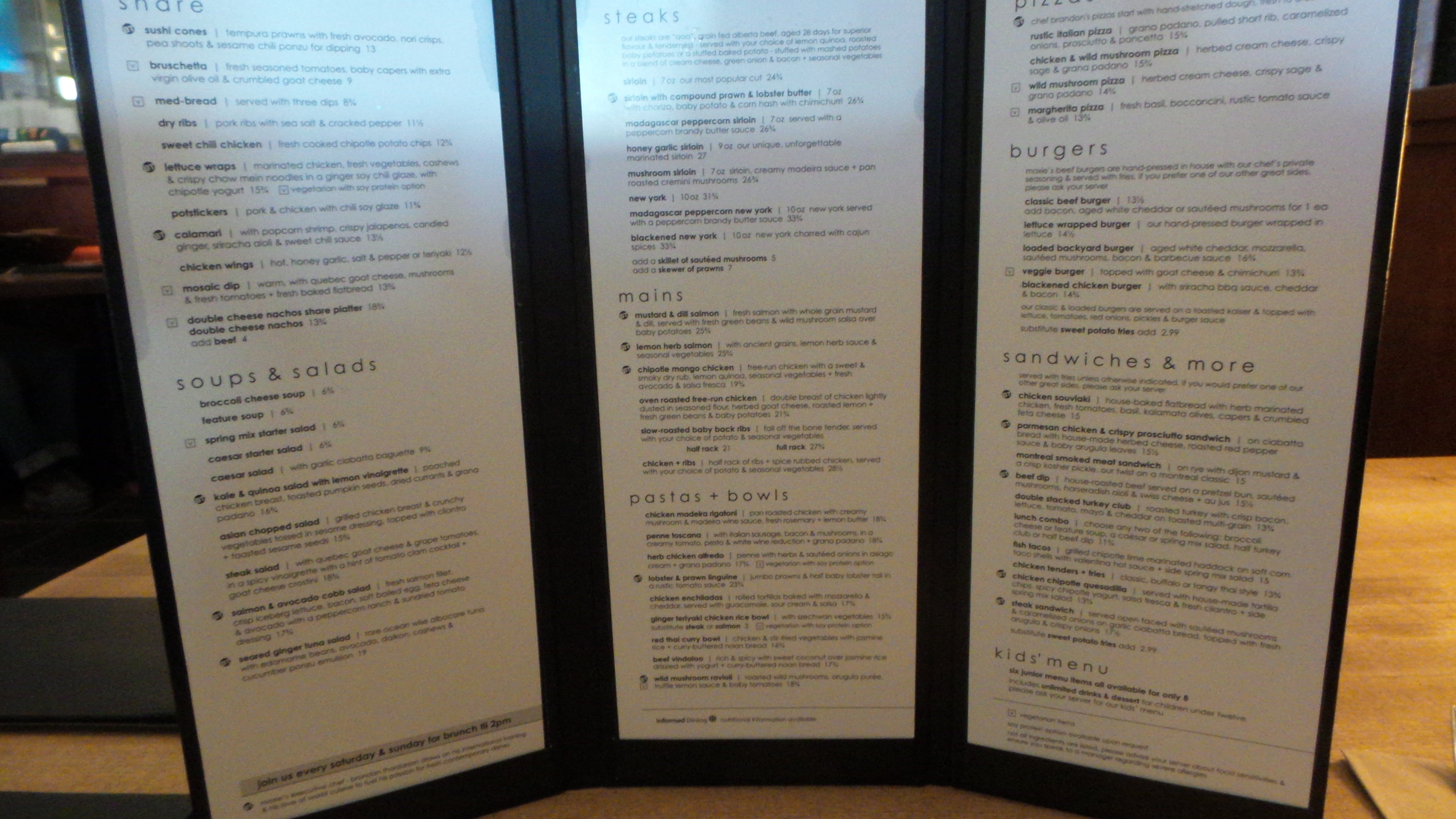 Moxie's Grill & Bar Menu Urbanspoon/Zomato