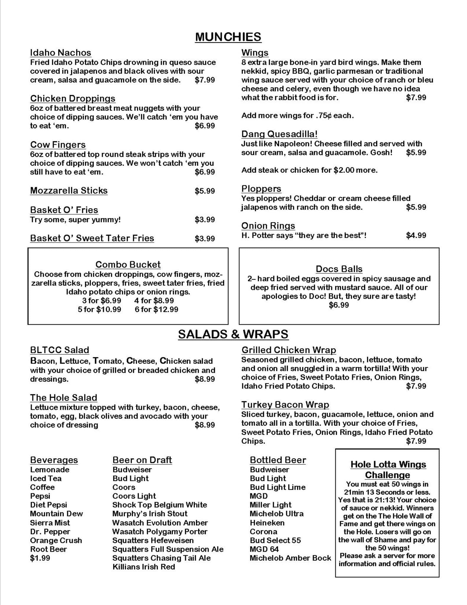 Fox Hole Menu, Menu for Fox Hole, West Jordan, Salt Lake City ...