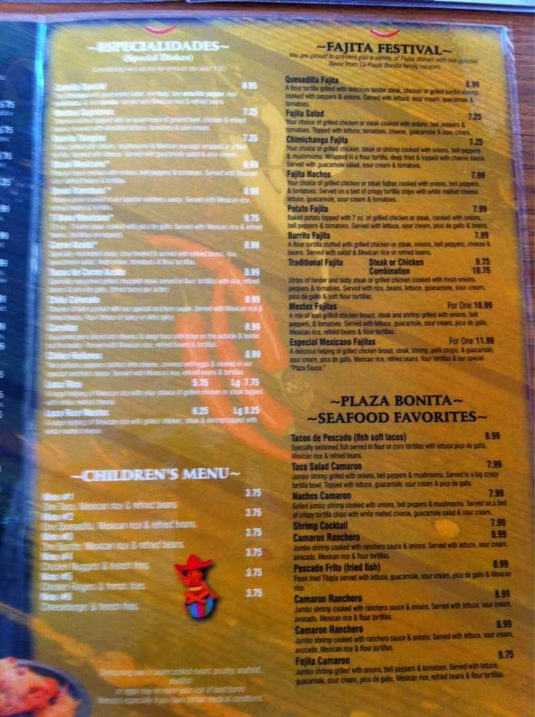 Menu At La Plaza Bonita Restaurant, USA