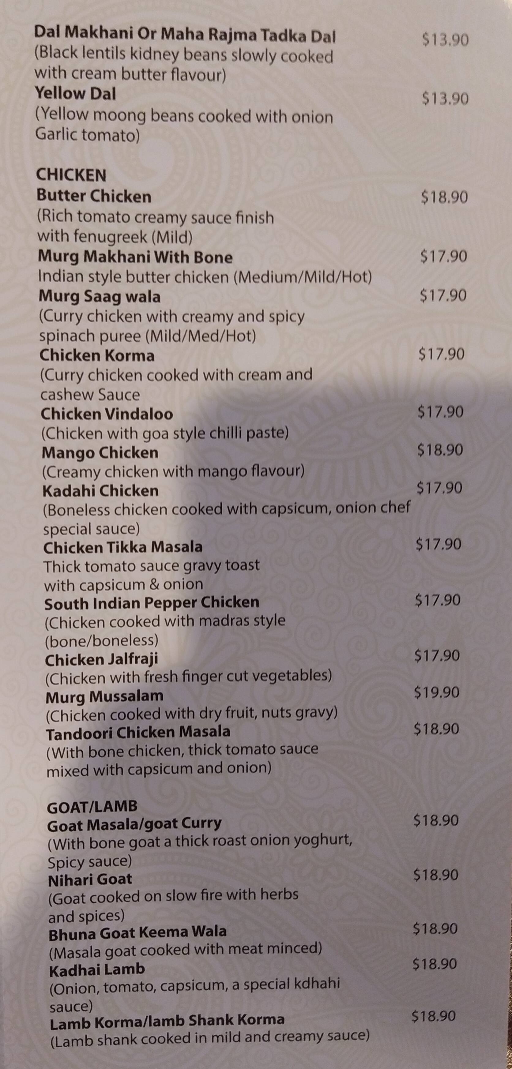 Menu at Handi Lazeez Indian Restaurant, Parramatta, 23 Wentworth St
