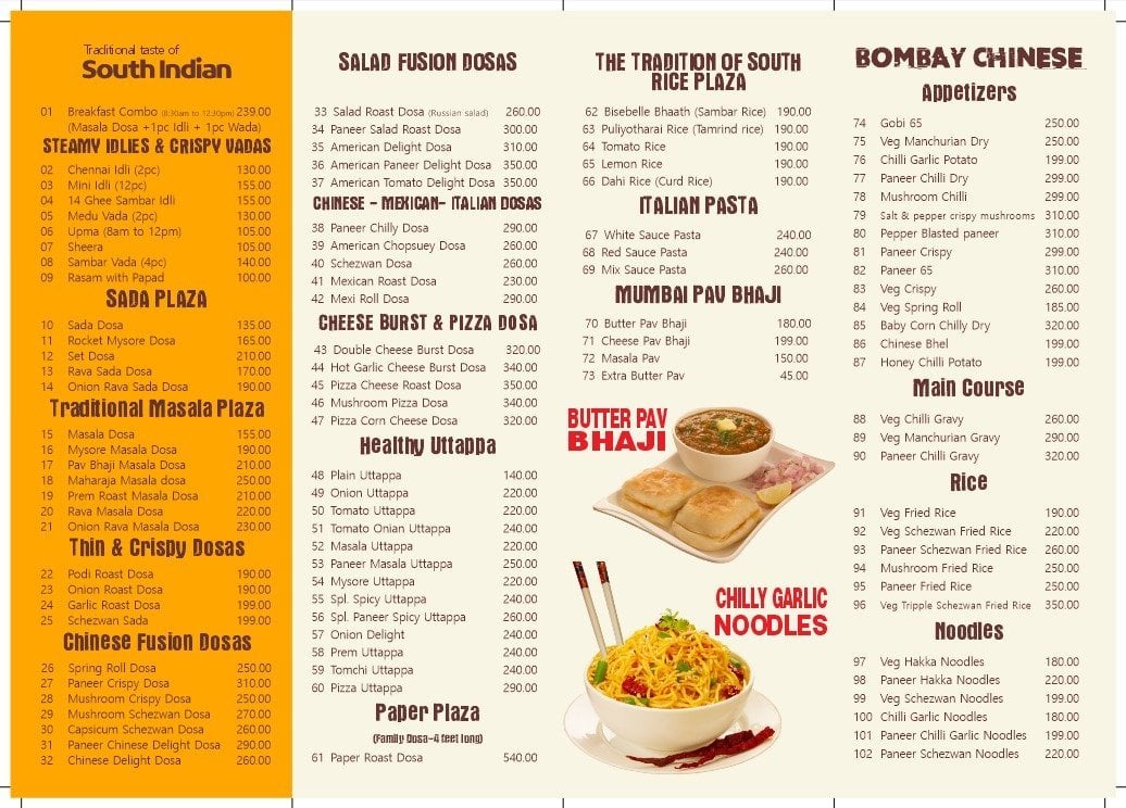 Menu of Dosa Plaza, Sector 35, Faridabad