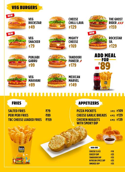 Menu of The Burger Company, Vijay Nagar, Indore