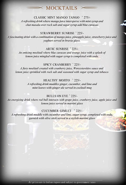 Aura - The Sonnet menu