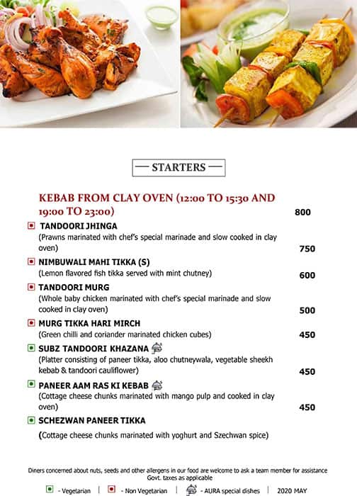 Aura - The Sonnet menu