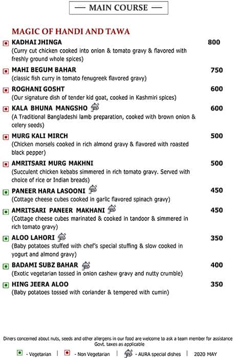 Aura - The Sonnet menu