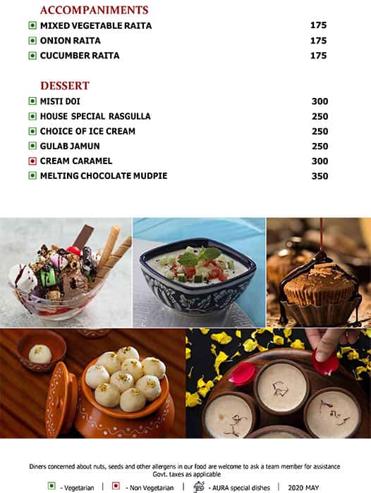 Aura - The Sonnet menu