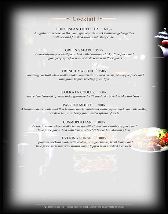 Aura - The Sonnet menu