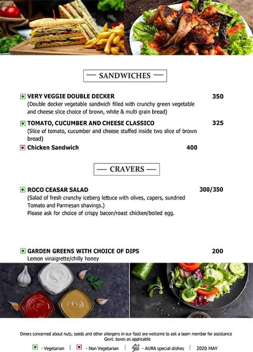 Aura - The Sonnet menu