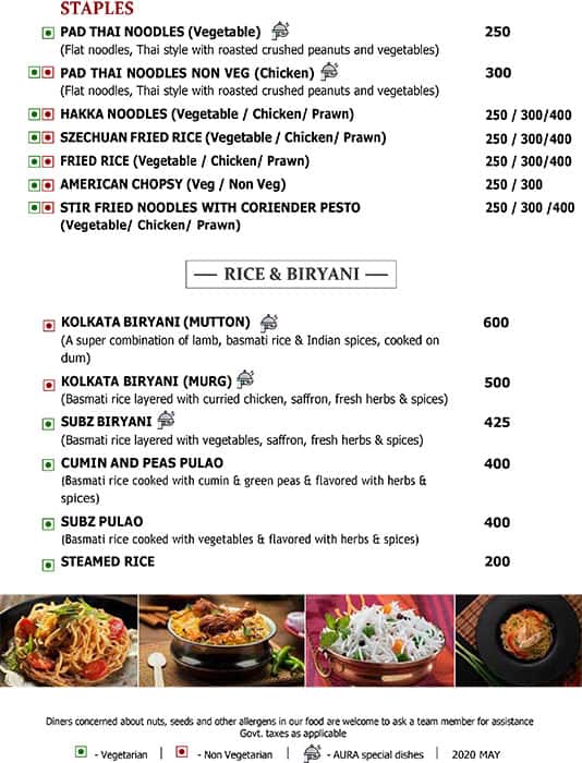 Aura - The Sonnet menu