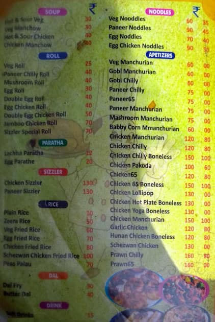 Sizzler Fast Food menu