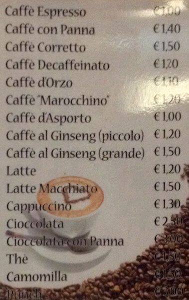 Menu de Caffetteria Filzi (bar - ricevitoria)