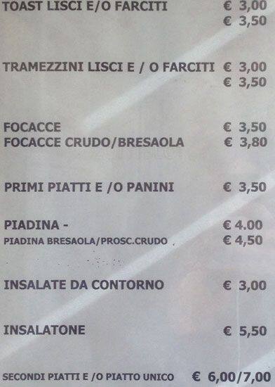 Menu de Caffetteria Filzi (bar - ricevitoria)