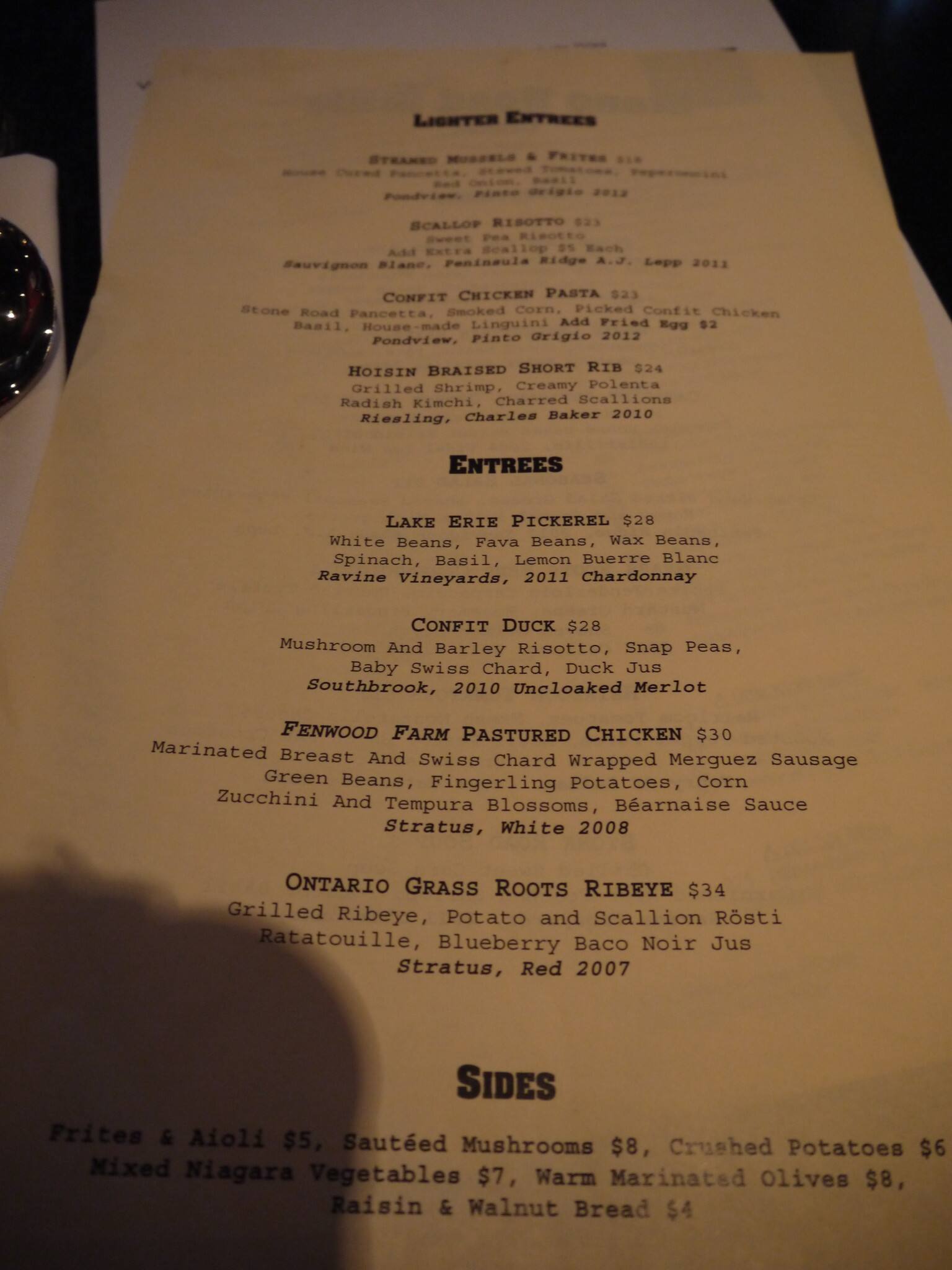 Stone Road Grille Menu, Menu for Stone Road Grille, NiagaraontheLake