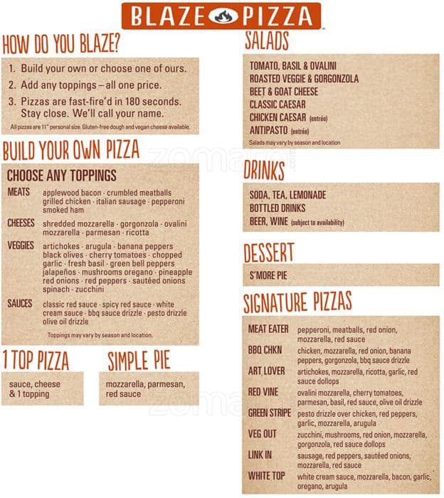 Blaze Pizza Menu, Menu for Blaze Pizza, St Matthews, Louisville