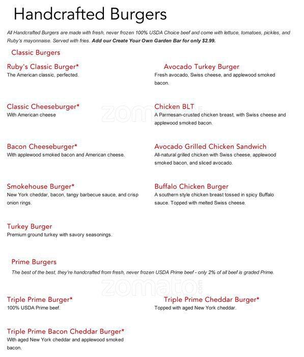 Menu at Ruby Tuesday restaurant, Grand Forks, 32nd Ave S