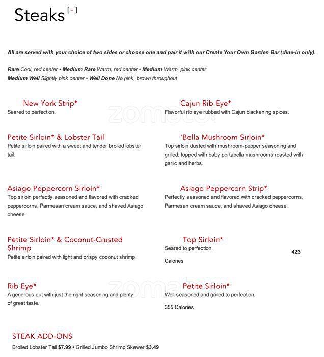 Menu at Ruby Tuesday restaurant, Grand Forks, 32nd Ave S