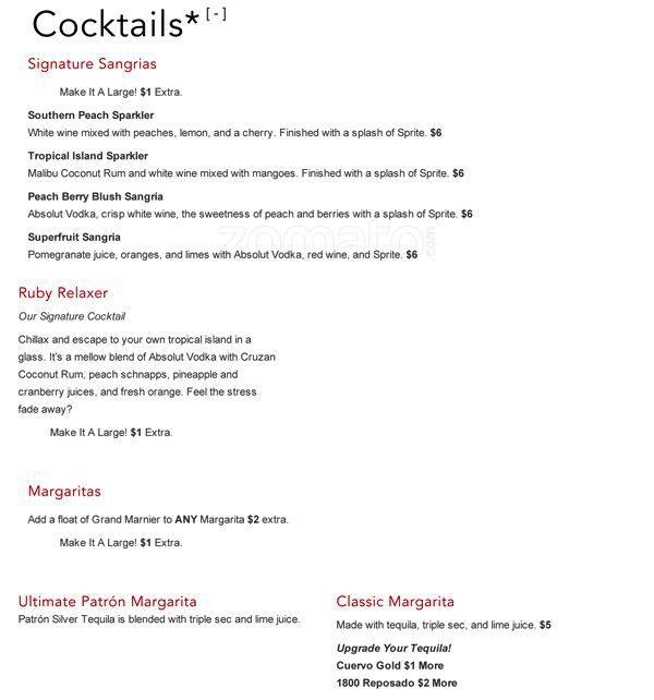 Menu at Ruby Tuesday restaurant, Grand Forks, 32nd Ave S