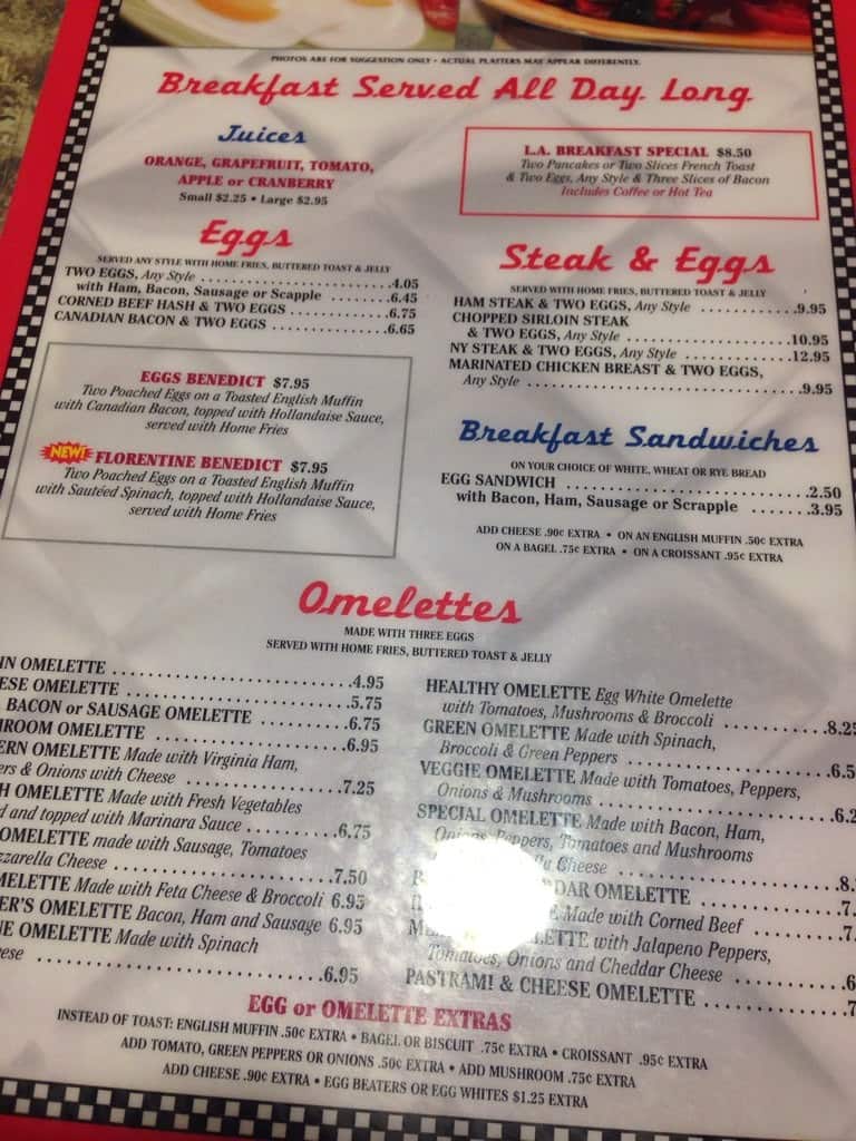 Menu at Lower Allen Diner restaurant, Camp Hill